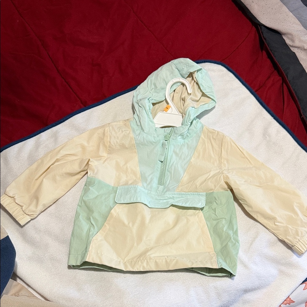 Cat & Jack Cream and Mint Hooded Windbreaker Jacket
